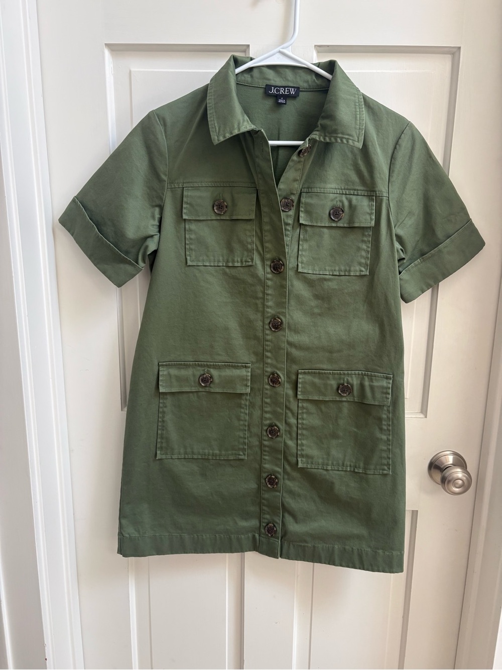 J. Crew Olive Green Short-Sleeve Utility Dress
